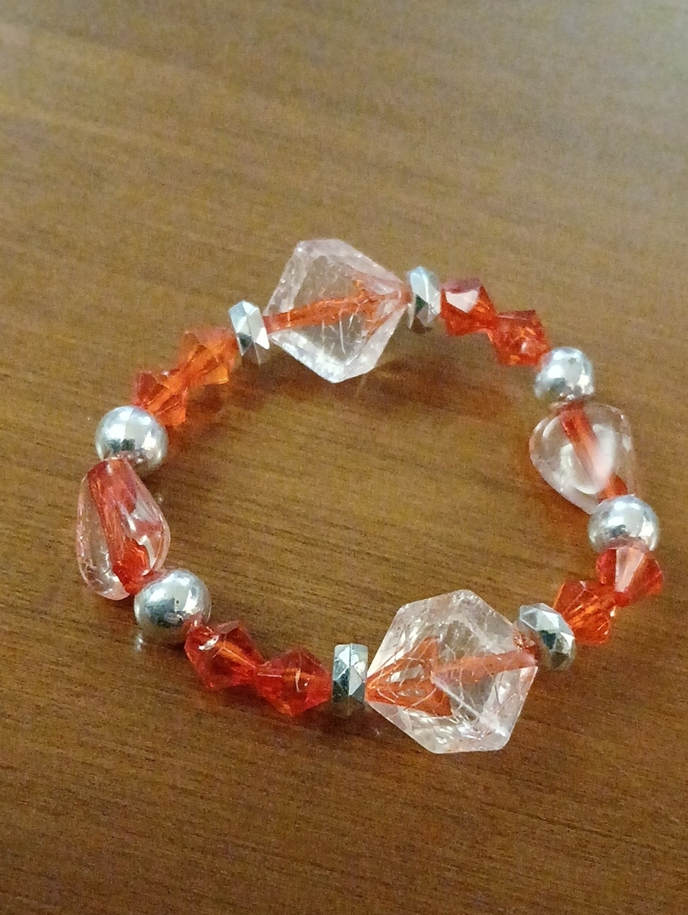 Crystal & Red Bead Stretch Bracelet